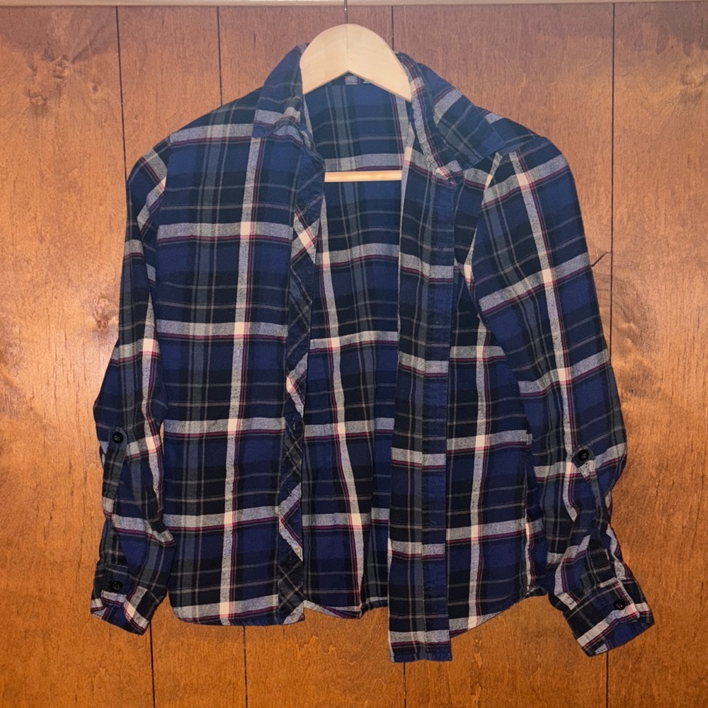 Forever 21 Blue and Black Plaid Shirt (Missing two buttons. See picture 7.)